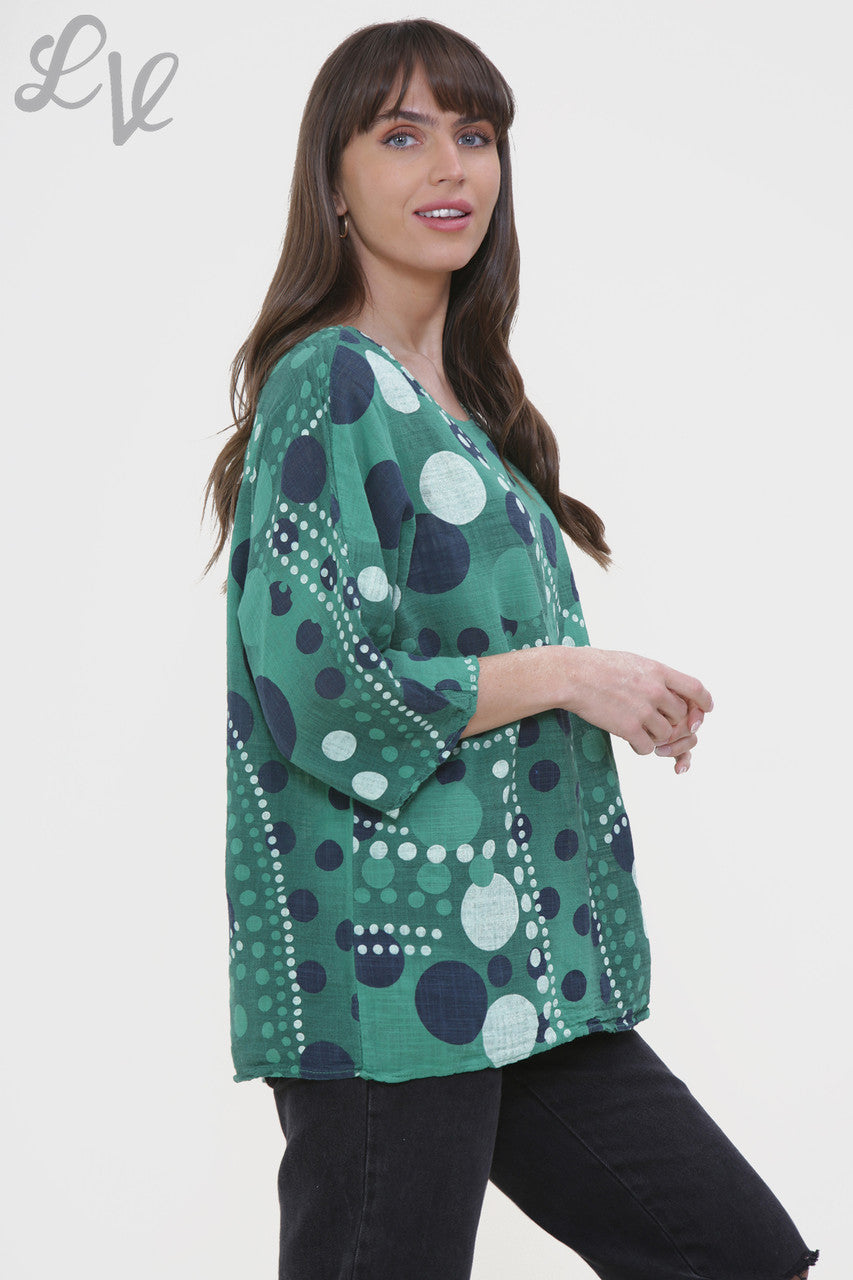 Ladies Dots Mix Print Box Top Green