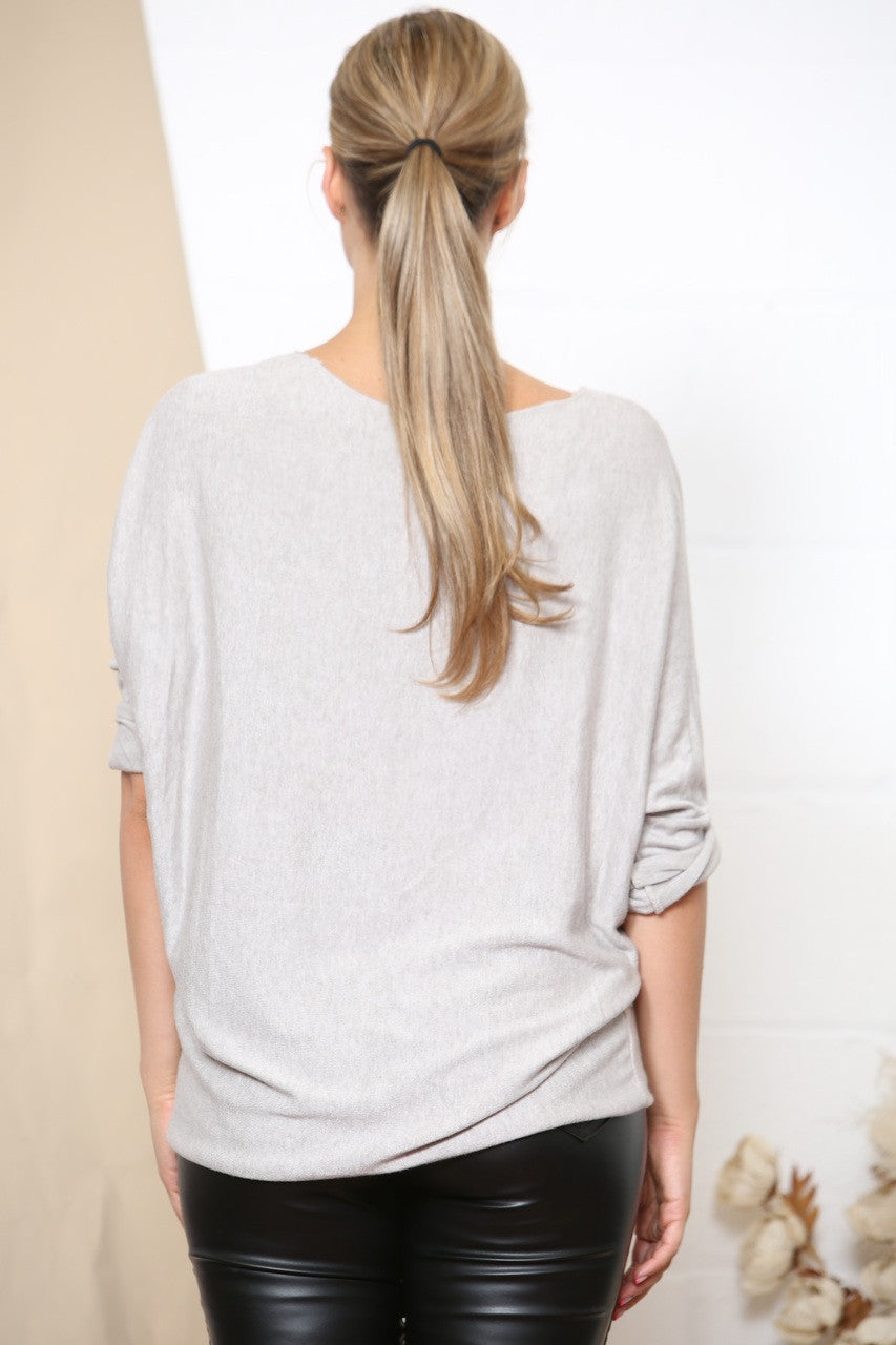 SEQUIN HEART DETAIL JUMPER TOP STONE