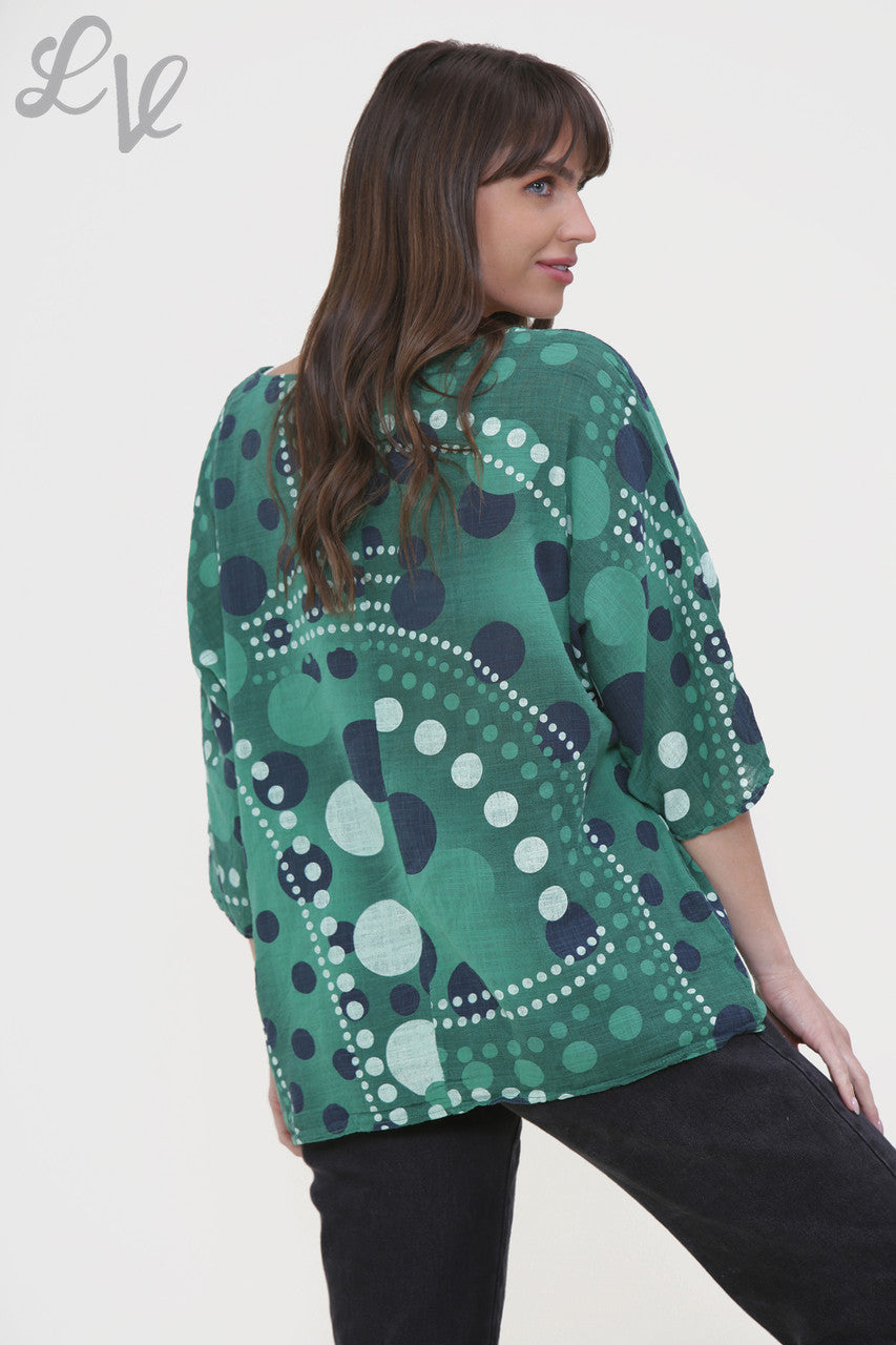 Ladies Dots Mix Print Box Top Green