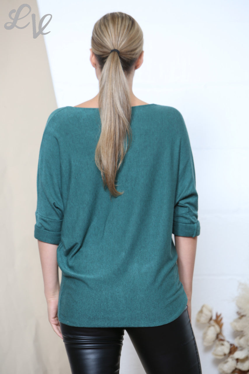 Ladies Stars Sparkle Fine Knit Jumper Top Green