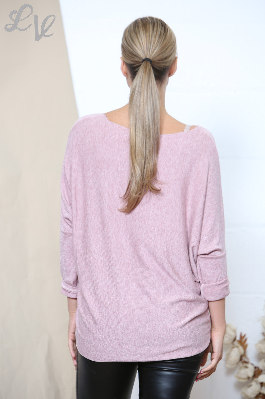 Ladies Stars Sparkle Fine Knit Jumper Top Dusty Pink