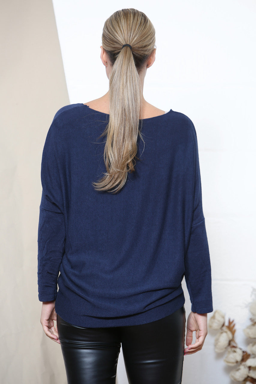 Ladies Stars Sparkle Fine Knit Jumper Top Navy