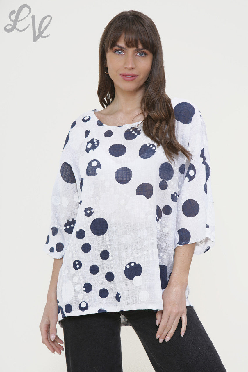 Ladies Dots Mix Print Box Top White