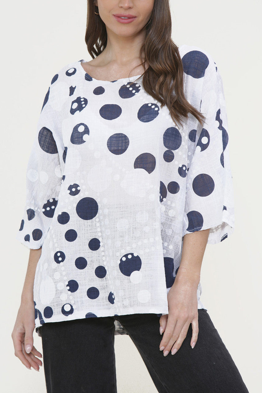 Ladies Dots Mix Print Box Top White