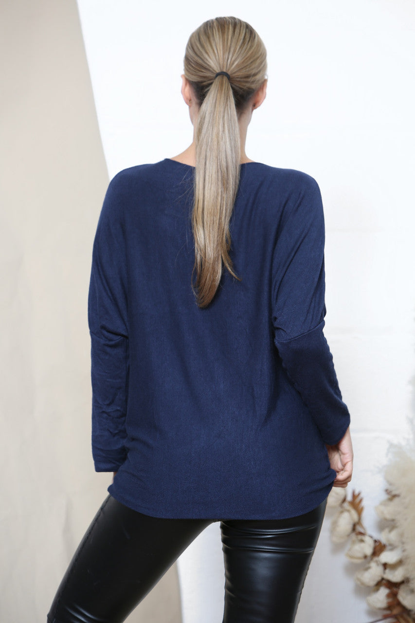 SEQUIN HEART DETAIL JUMPER TOP NAVY