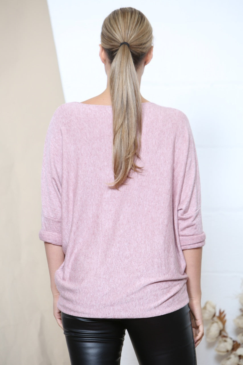 SEQUIN HEART DETAIL JUMPER TOP DUSTY PINK