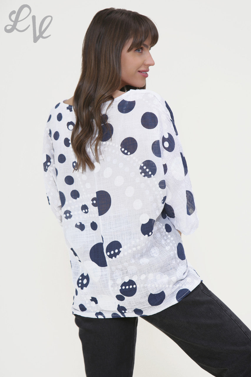 Ladies Dots Mix Print Box Top White