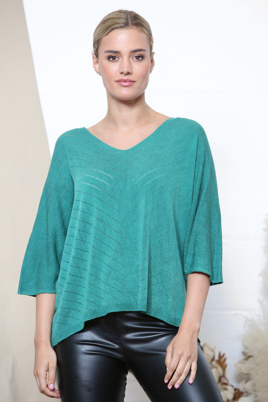Ladies Stripe Cut Out Fine Knit Jumper Top Green