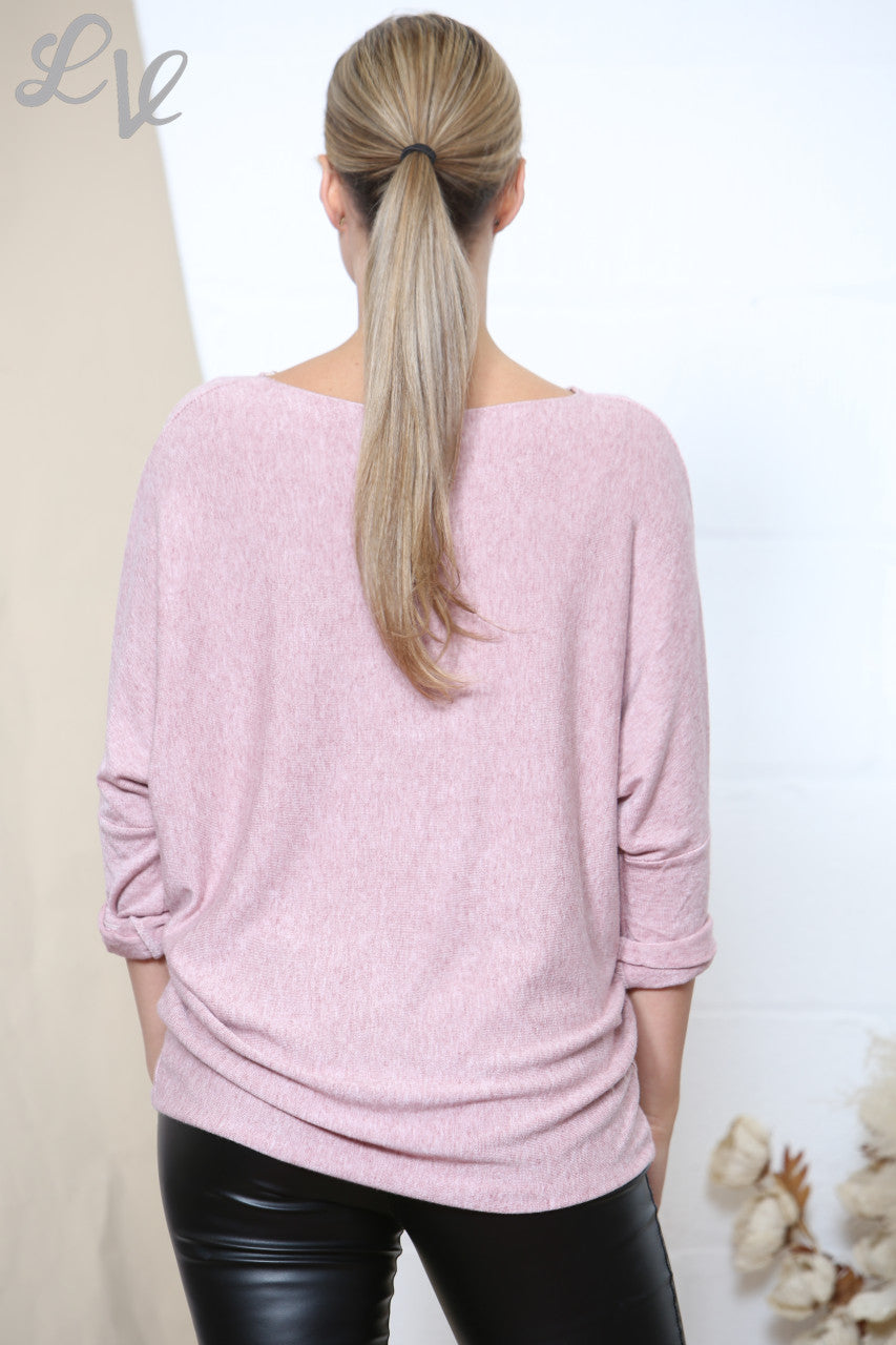 Dames Trui met Glitters en Bloemen Fijngebreid Dusty Roze