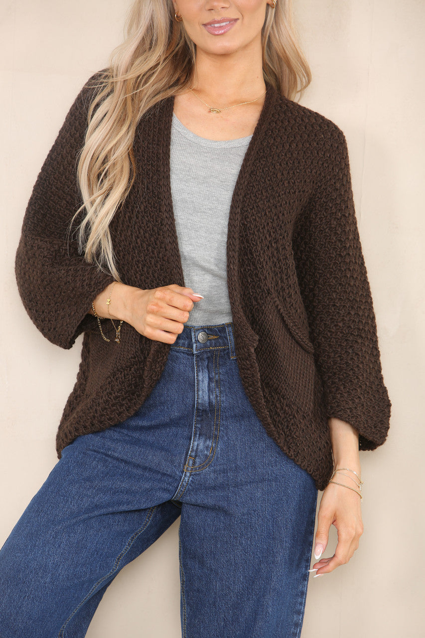 KNITTED BATWING CARDIGAN CHOCOLATE BROWN