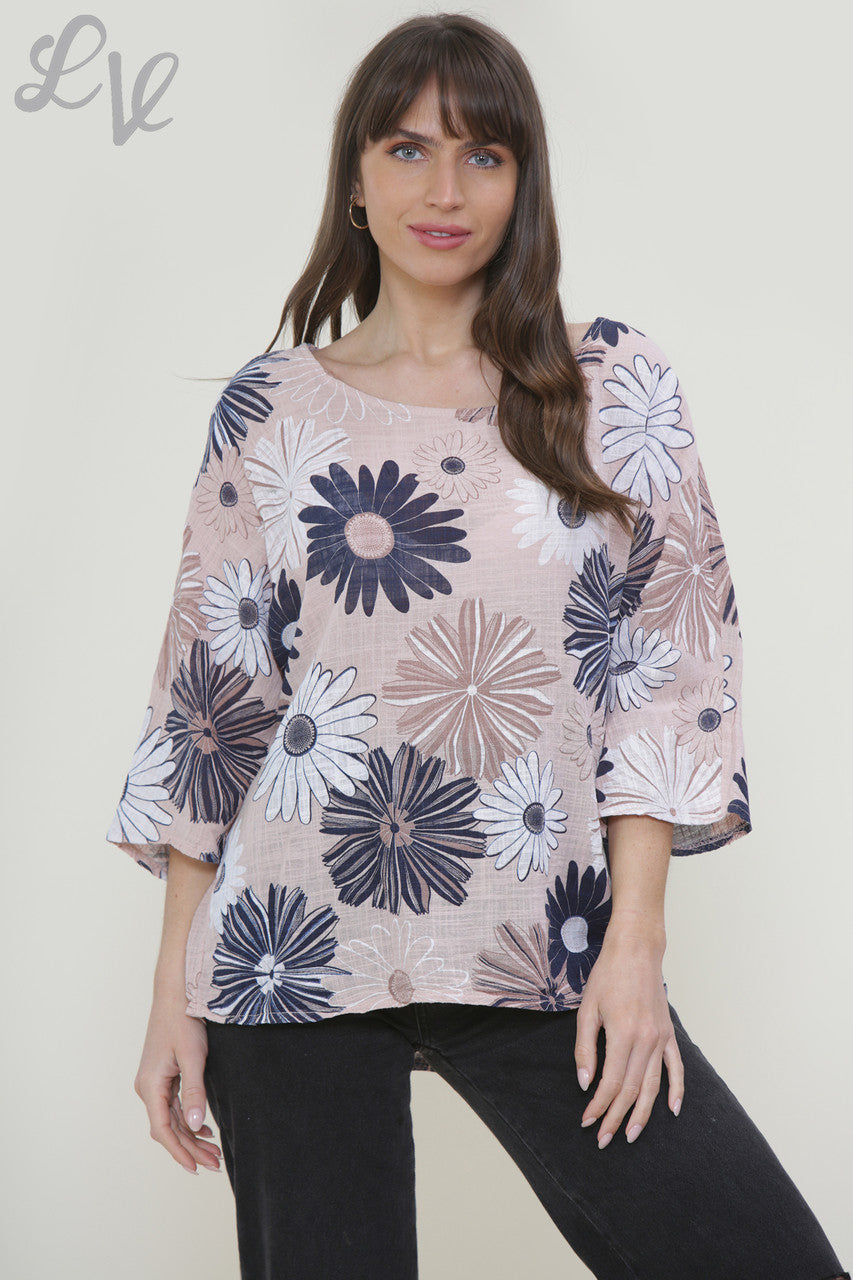 Dames Box Top met Bloemenprint Dusty Pink