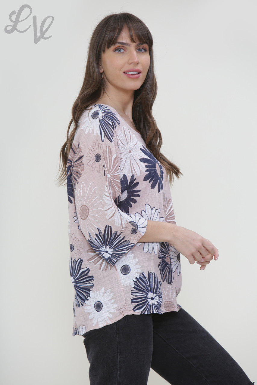 Dames Box Top met Bloemenprint Dusty Pink