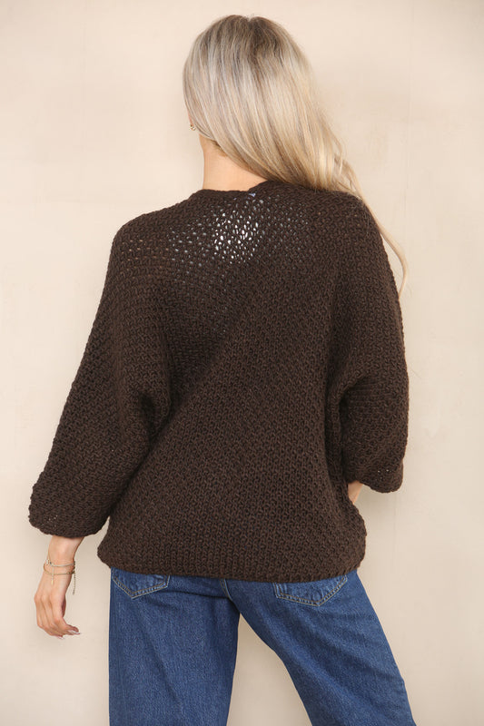 KNITTED BATWING CARDIGAN CHOCOLATE BROWN