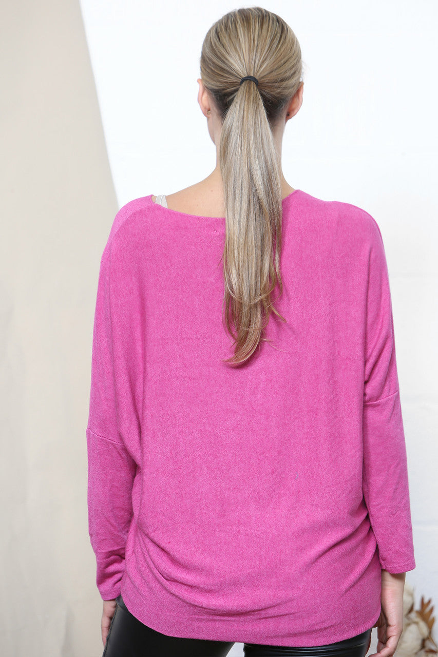 Ladies Star Sparkle Fine Knit Jumper Top Cerise