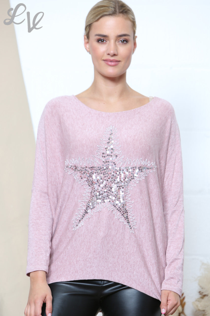 Dames Star Sparkle Fijngebreide Trui Top Dusty Rose