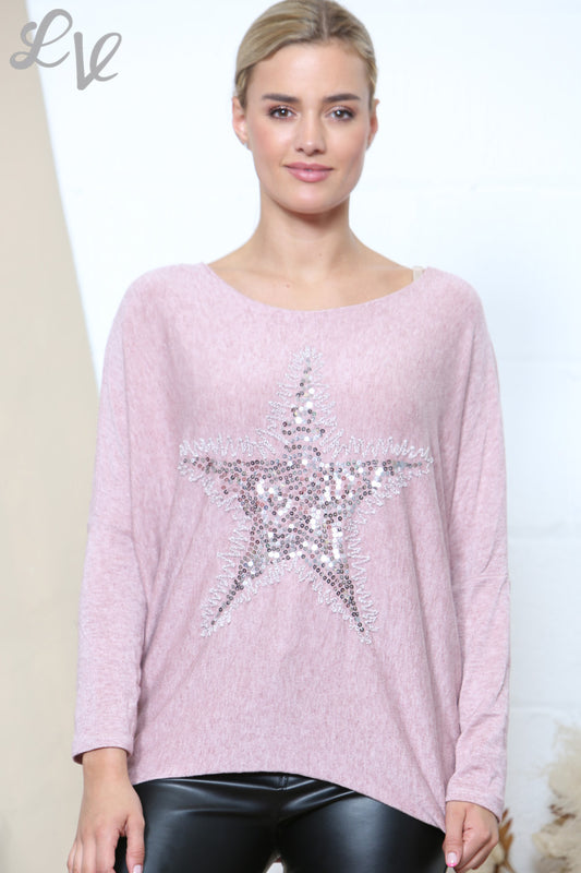 Dames Star Sparkle Fijngebreide Trui Top Dusty Rose