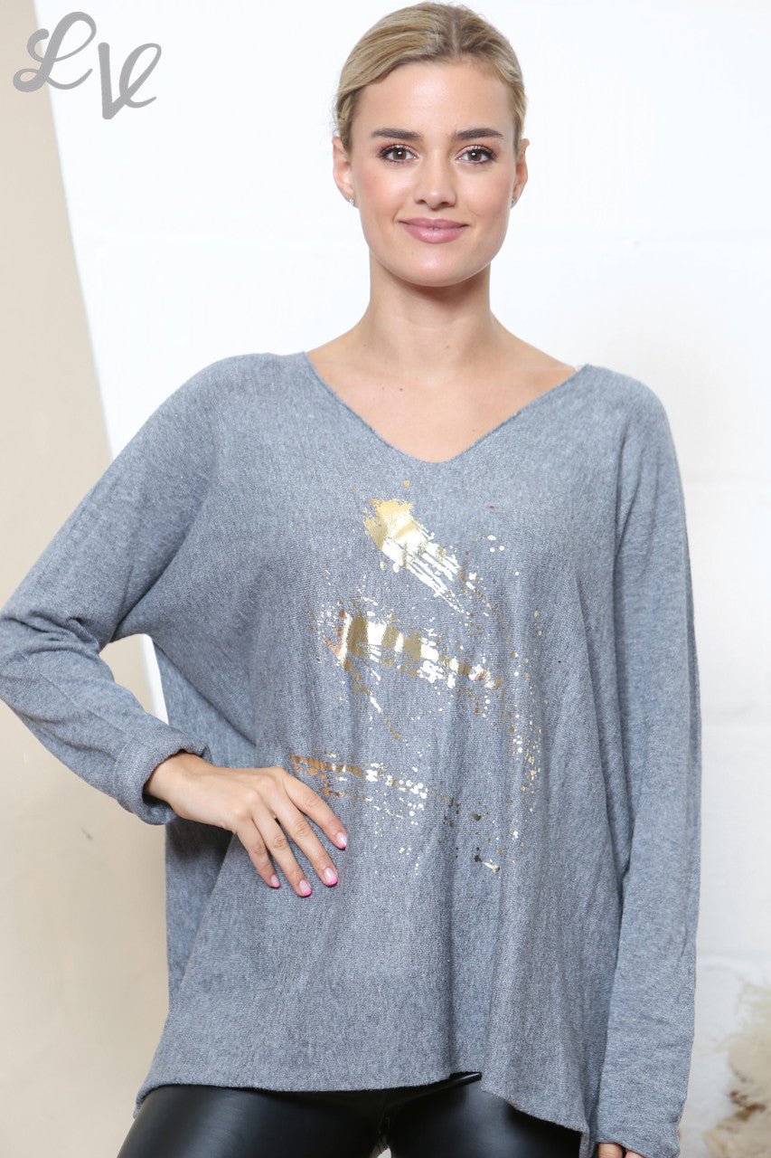 Dames Trui met Goudfolie Vuurwerkdetail Grijs