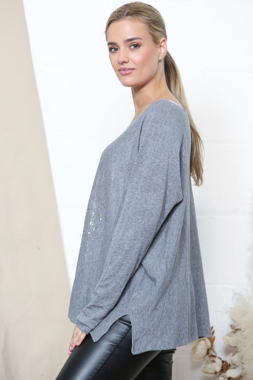 Dames Trui met Goudfolie Vuurwerkdetail Grijs