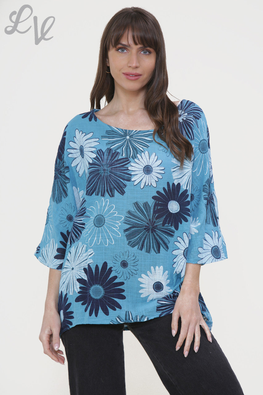 Dames Top met Bloemenmix Print Turkoois