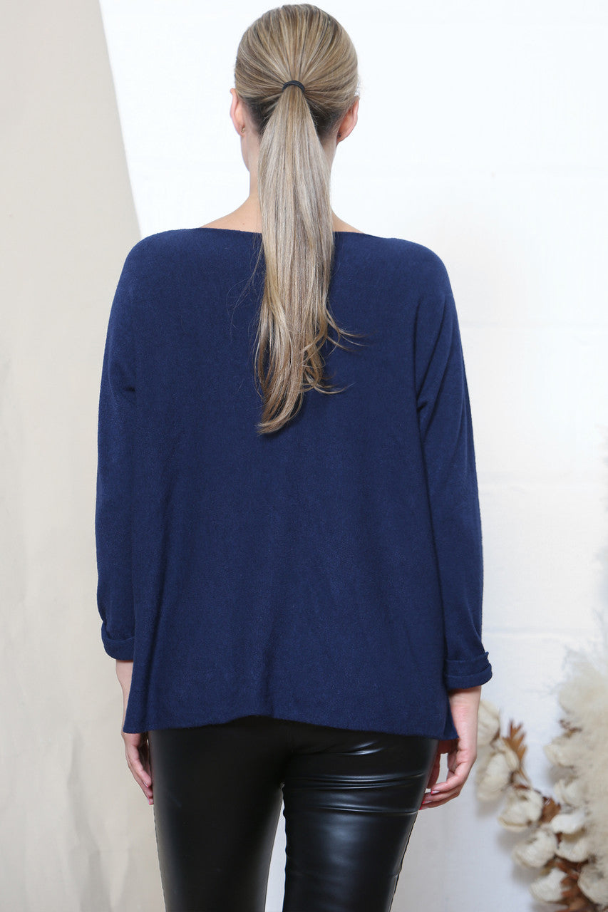 Dames Top Trui Goudfolie Vuurwerk Detail Navy
