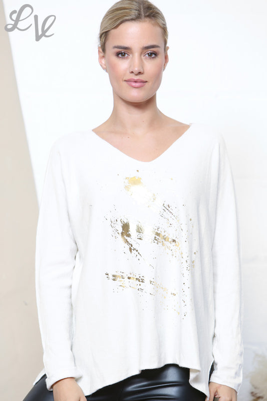 Dames gouden folie vuurwerkdetail trui wit