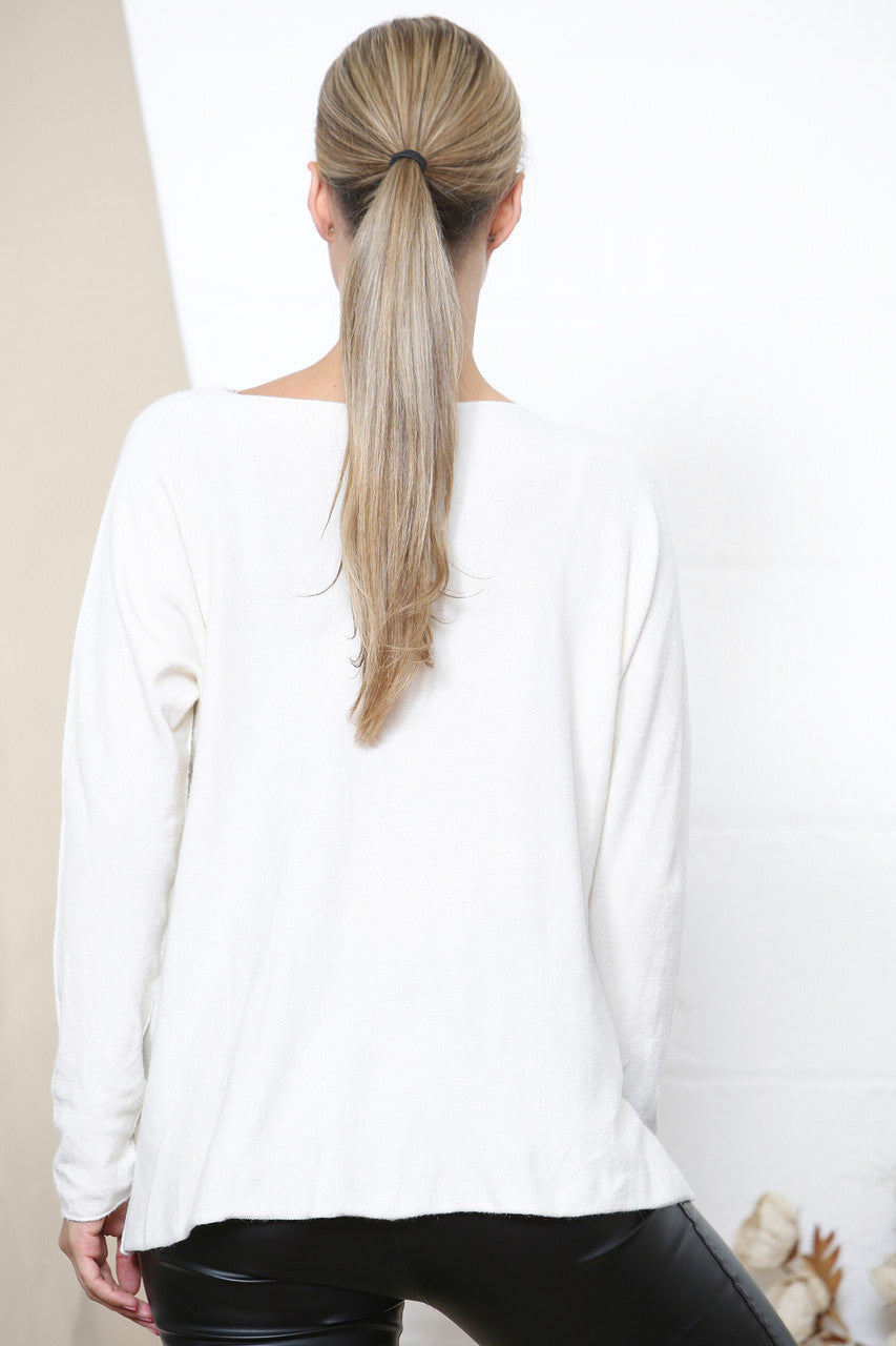 Ladies Gold Foil Fireworks Detail Jumper Top White