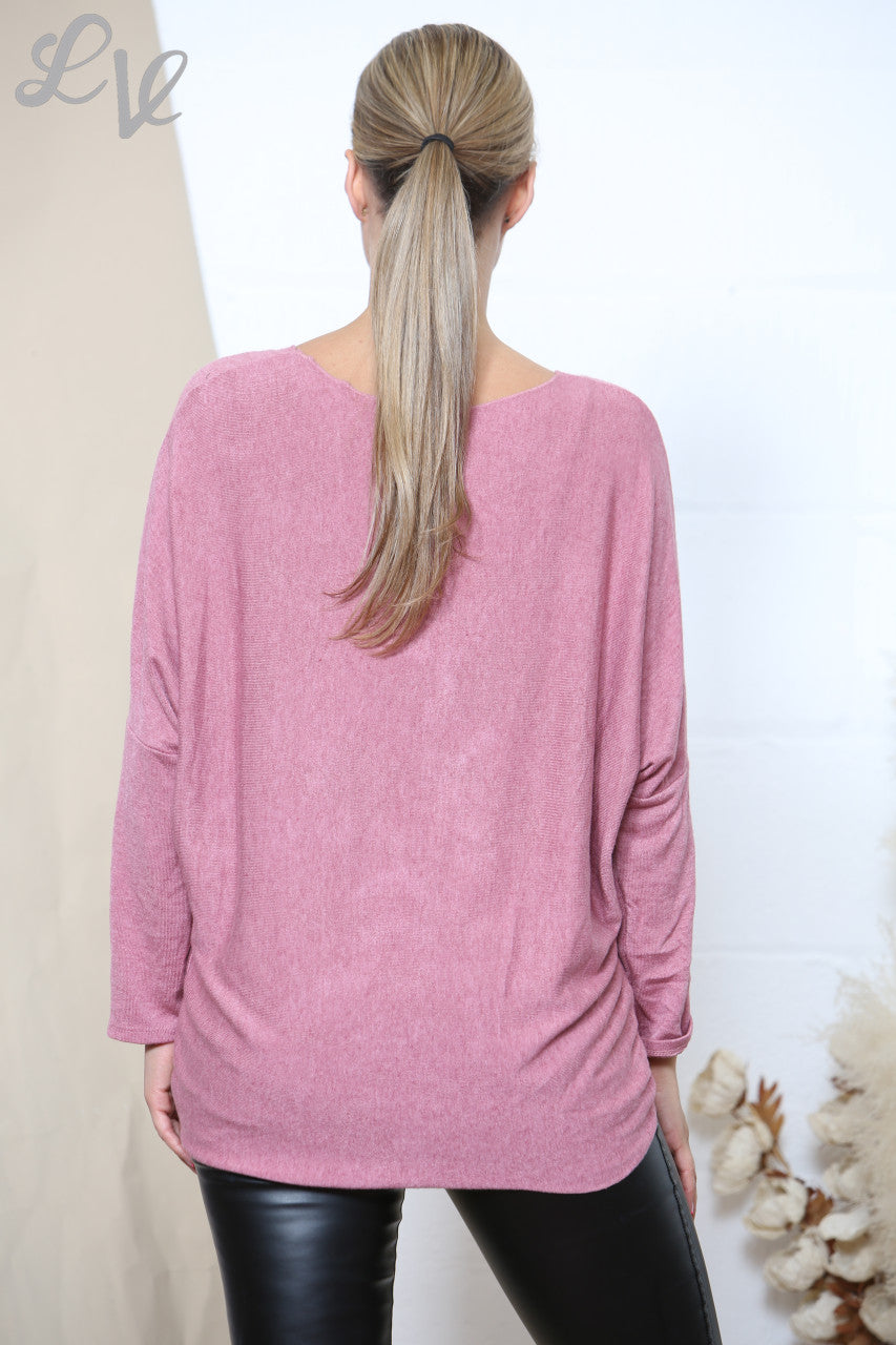 Ladies LOVE Sparkle Fine Knit Jumper Top Pink