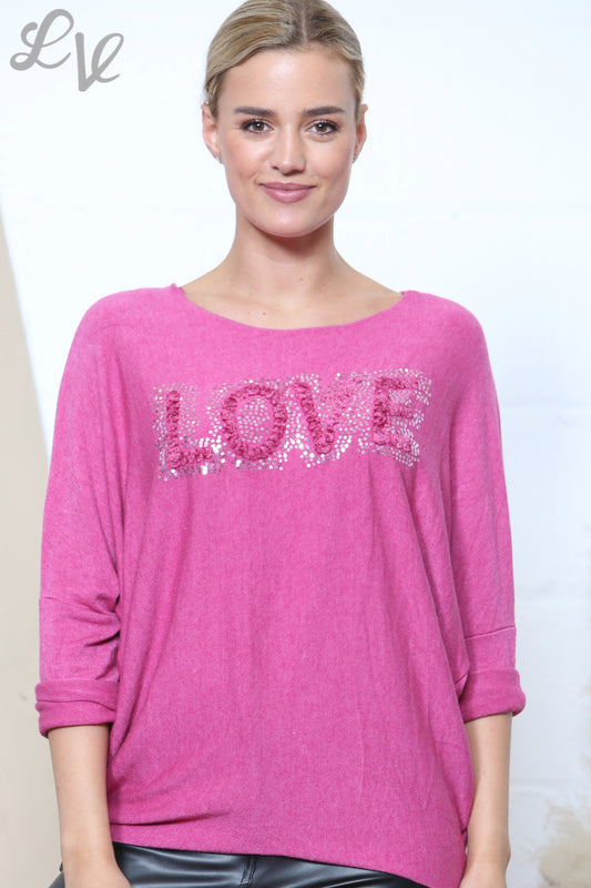 Dames houden van Sparkle Fijne Gebreide Trui Top Cerise