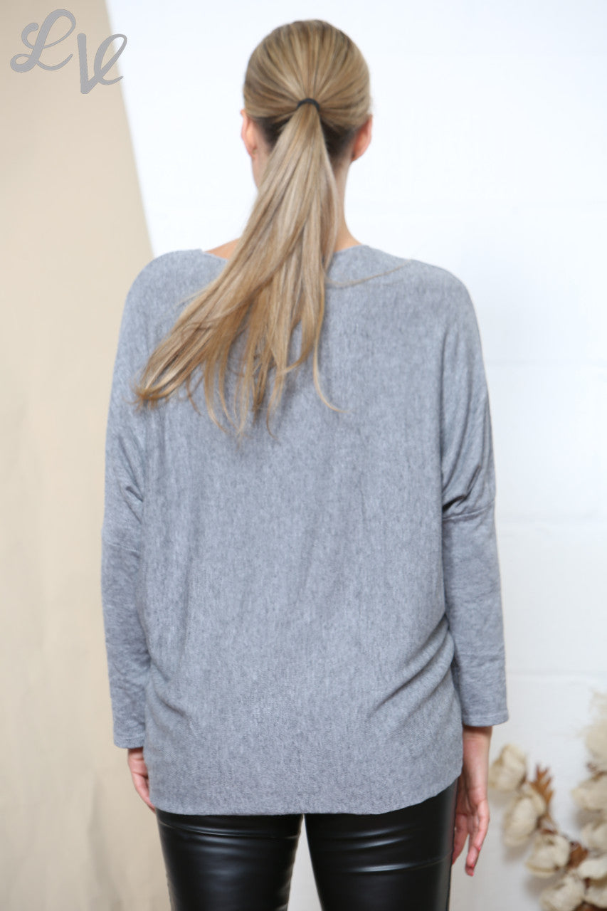 Ladies LOVE Sparkle Fine Knit Jumper Top Grey