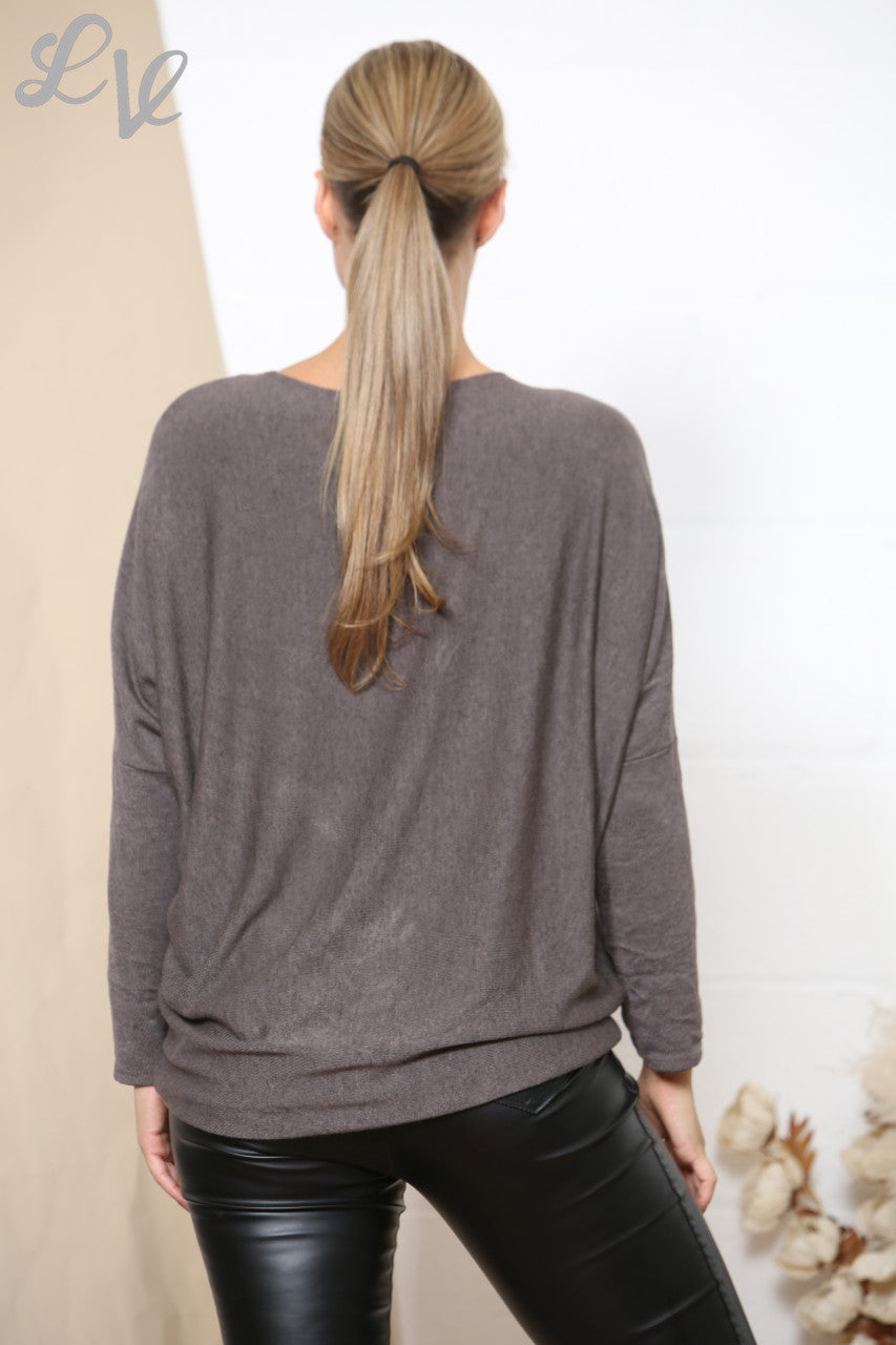 Ladies LOVE Sparkle Fine Knit Jumper Top Brown
