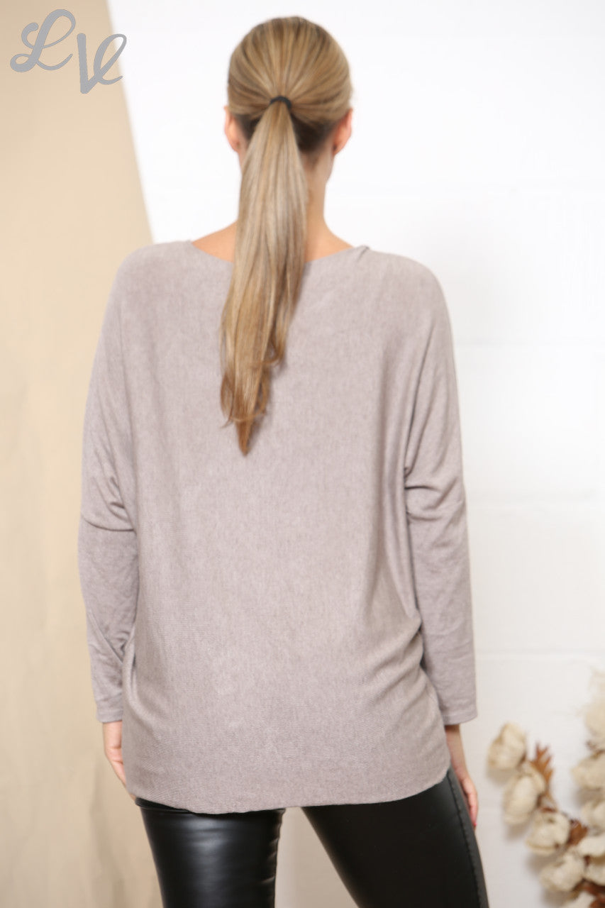 Ladies LOVE Sparkle Fine Knit Jumper Top Taupe