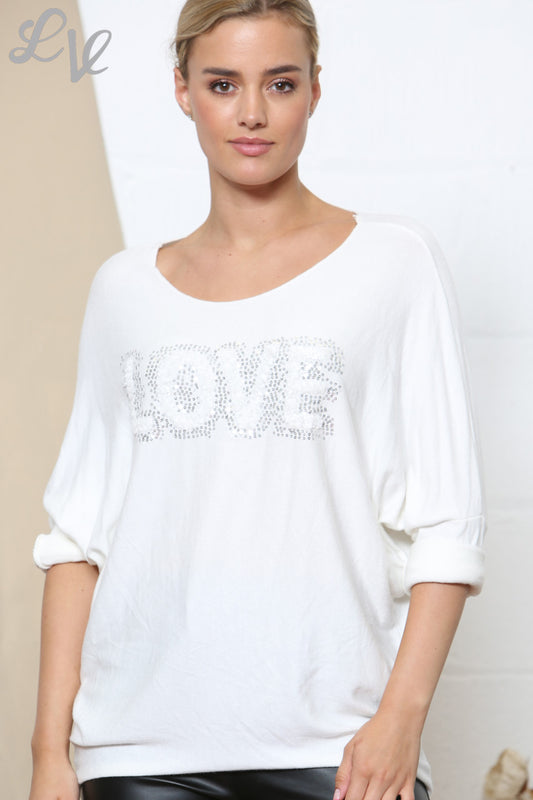 Dames houden van Sparkle Fine Knit Jumper Top Wit