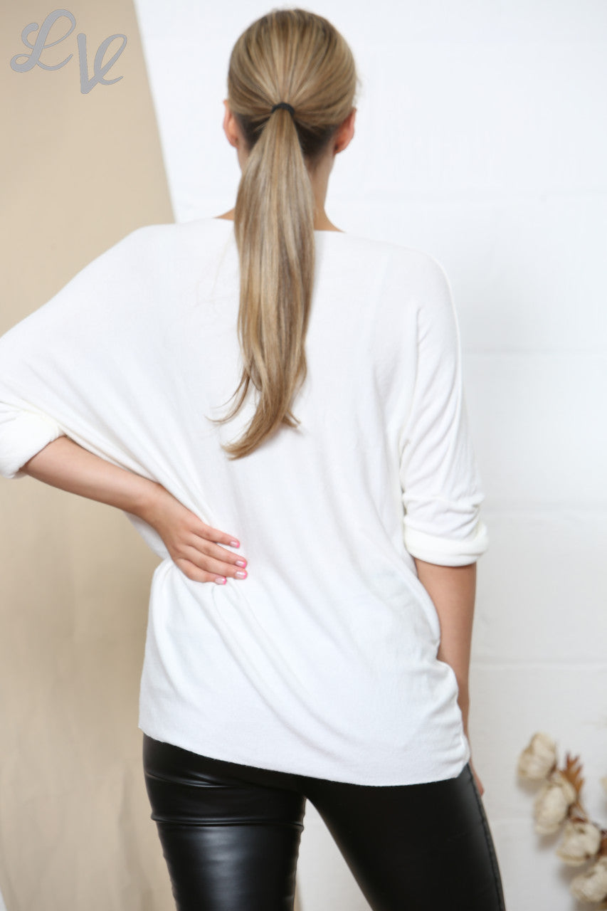 Ladies LOVE Sparkle Fine Knit Jumper Top White