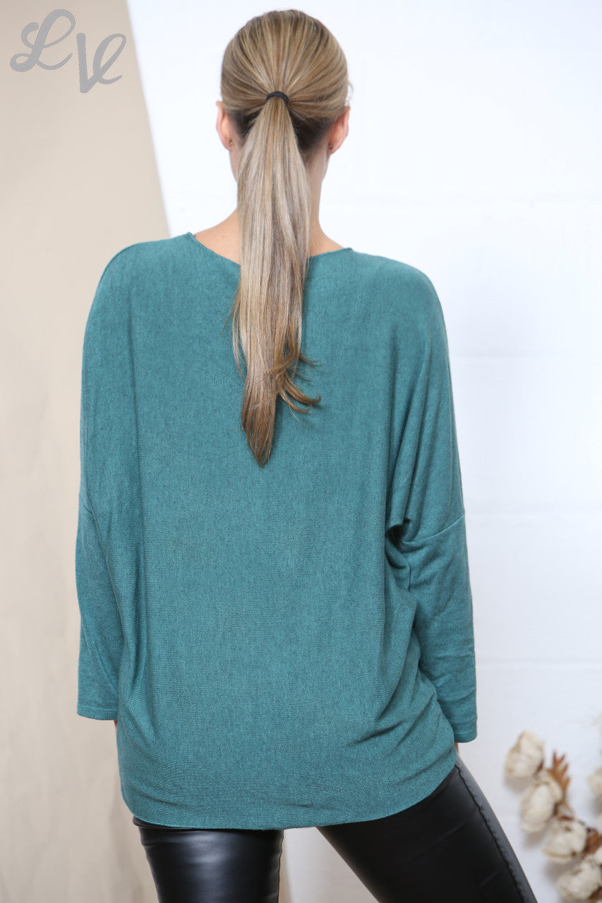 Ladies LOVE Sparkle Fine Knit Jumper Top Green