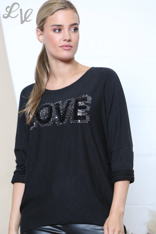 Dames LOVE Sparkle Fijne Gebreide Trui Top Zwart