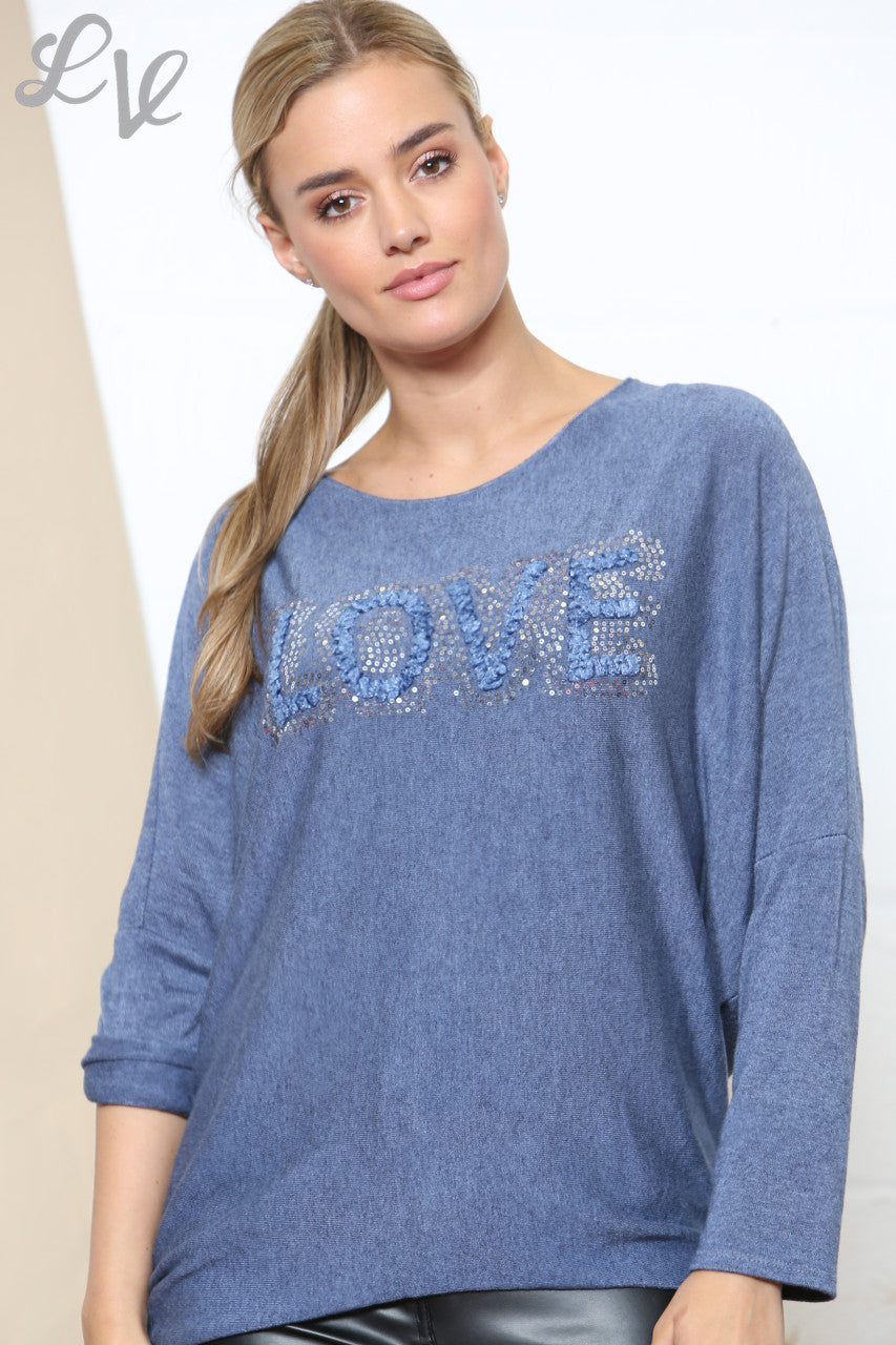 Dames houden van Sparkle Fijne Gebreide Trui Top Denim