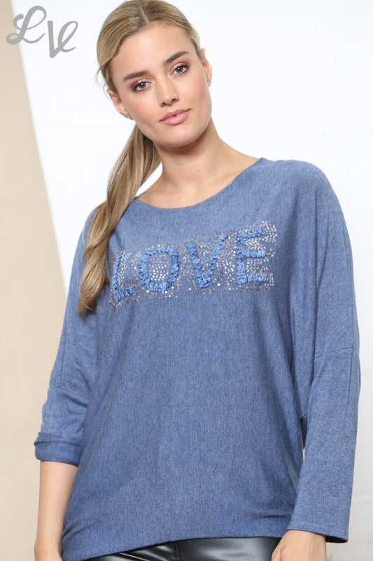 Dames houden van Sparkle Fijne Gebreide Trui Top Denim