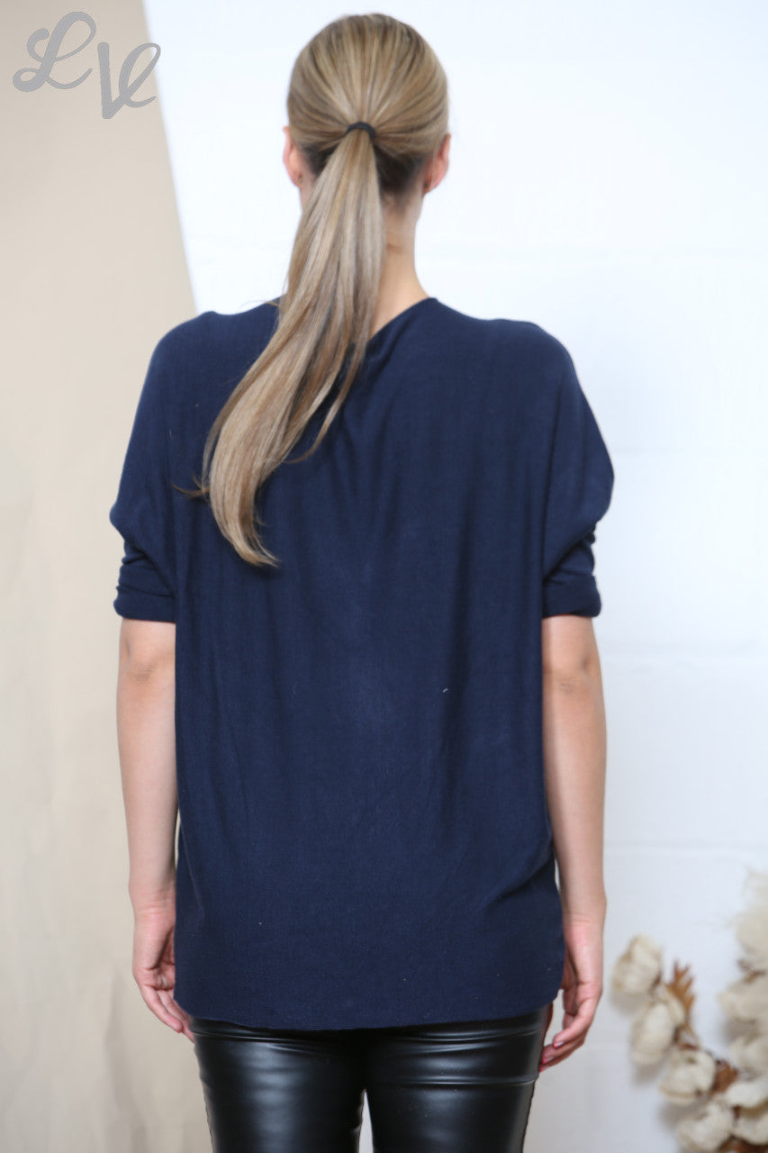 Ladies LOVE Sparkle Fine Knit Jumper Top Navy