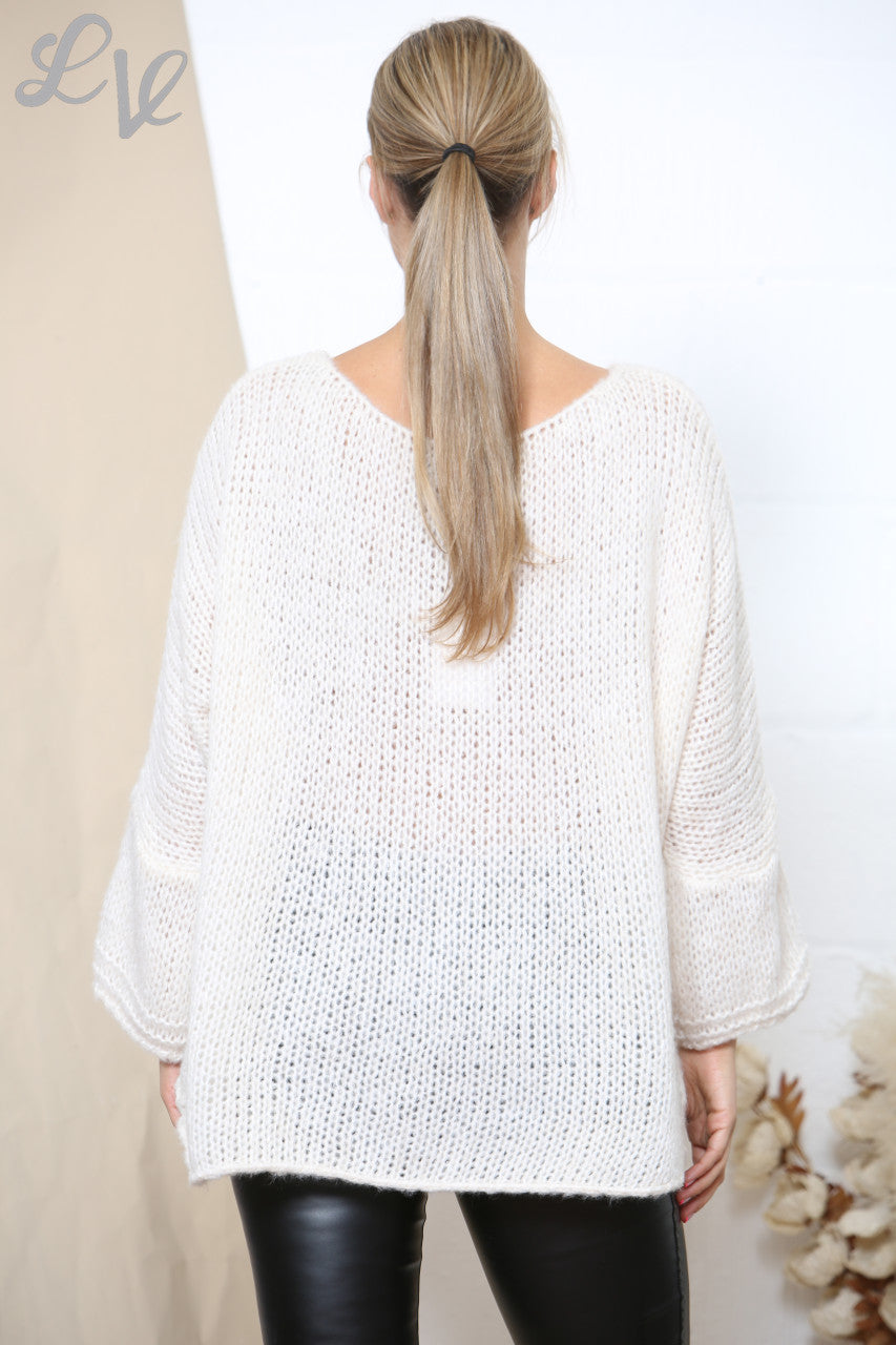 Dames Los Gebreide Oversized Trui Wit