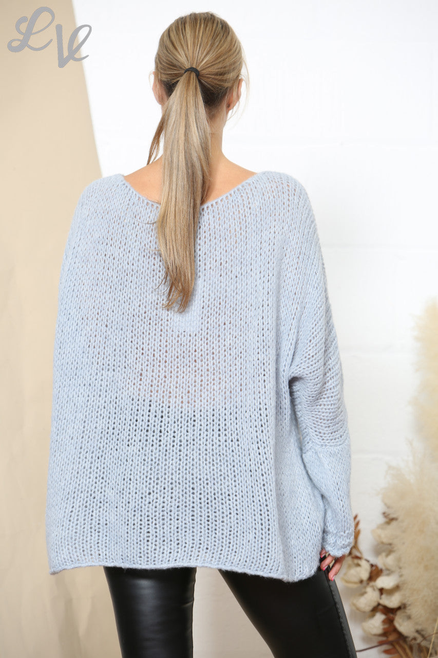 Dames Los Gebreide Oversized Trui Lichtblauw