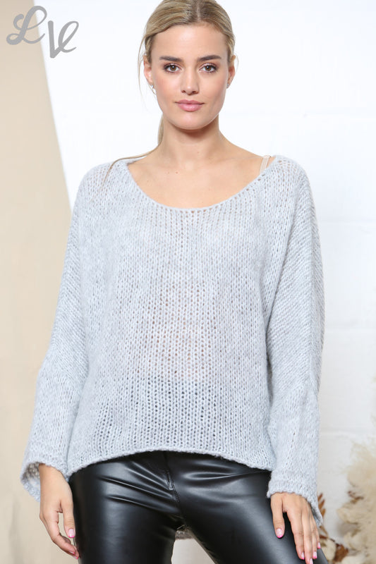 Dames Los Gebreide Oversized Trui Zilver
