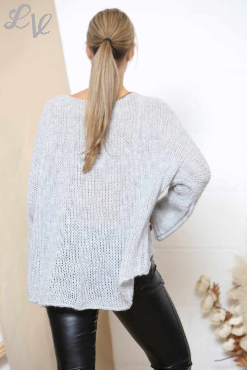 Dames Los Gebreide Oversized Trui Zilver