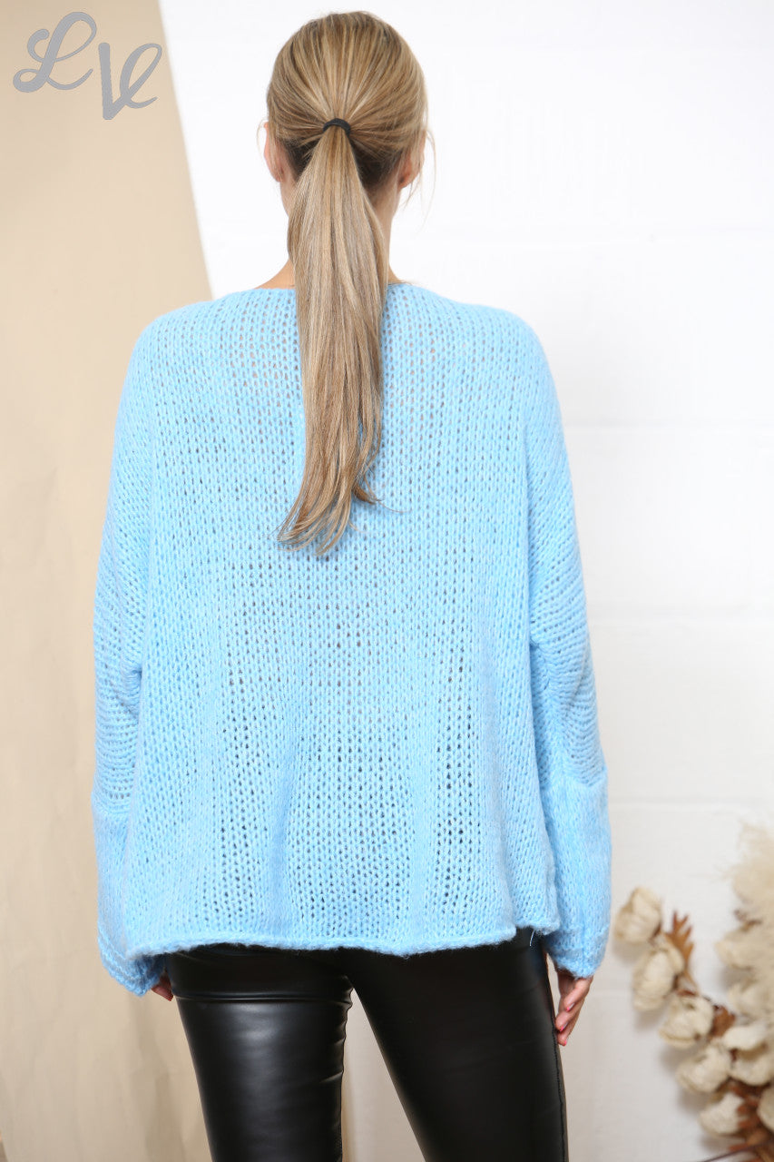 Dames Los Gebreide Oversized Jumper Blauw