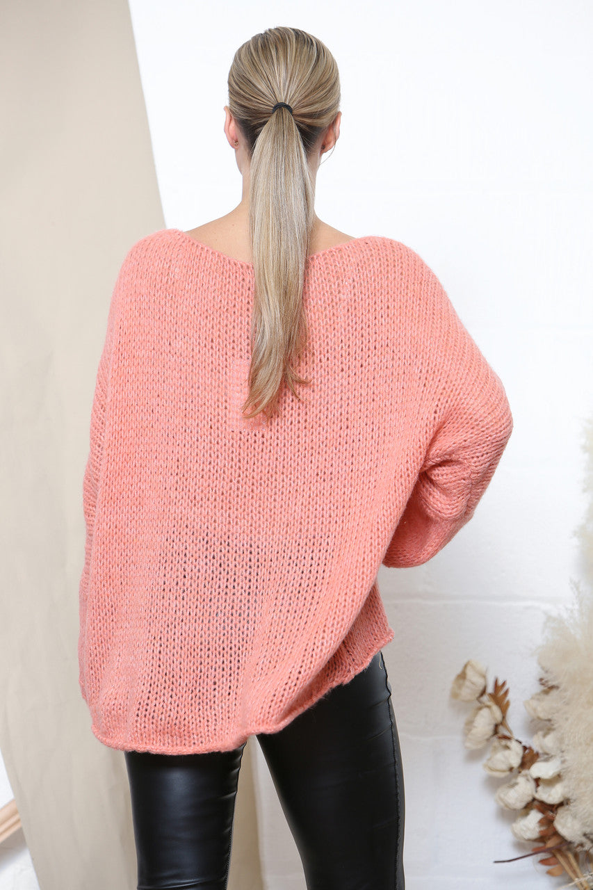 Dames Los Gebreide Oversized Trui Koraal