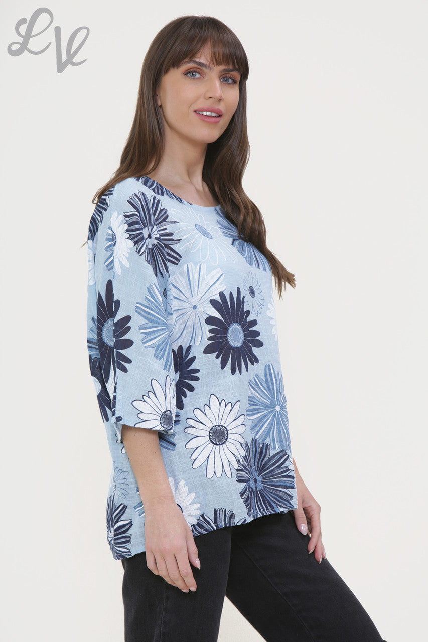 Ladies Floral Mix Print Box Top Light Blue