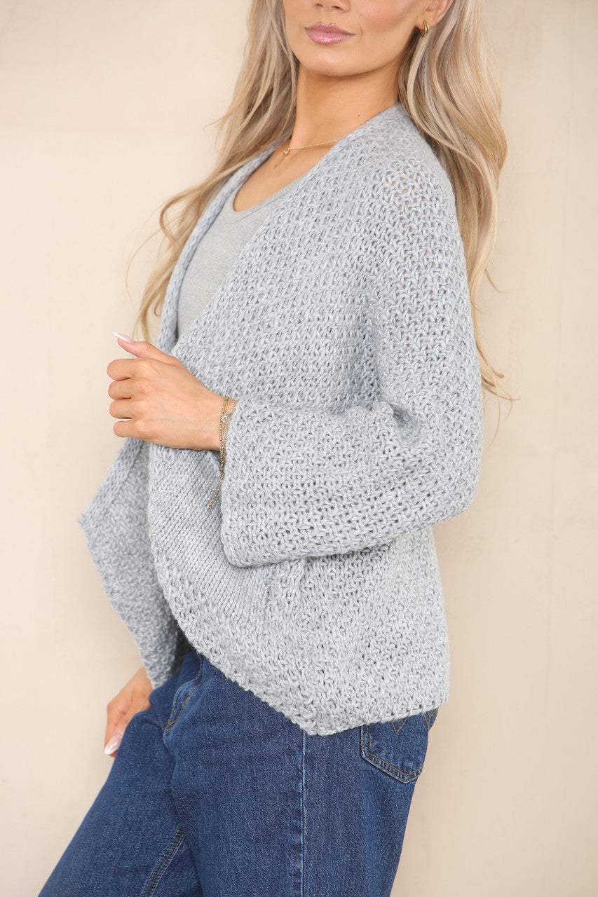 GEBREID BATWING VEST ZILVERGRIJS