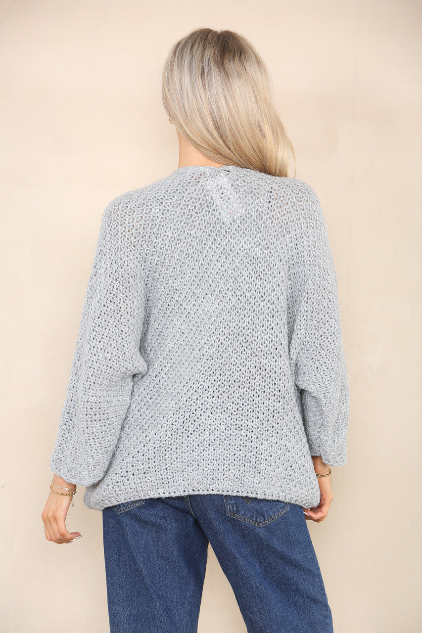 GEBREID BATWING VEST ZILVERGRIJS