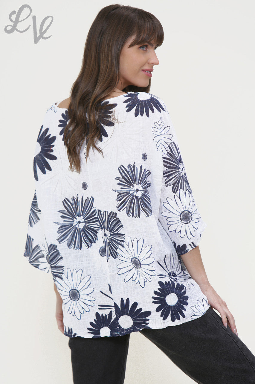 Ladies Floral Mix Print Box Top White