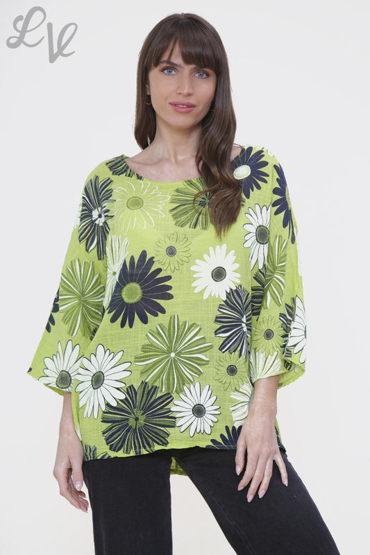 Ladies Floral Mix Print Box Top Lime