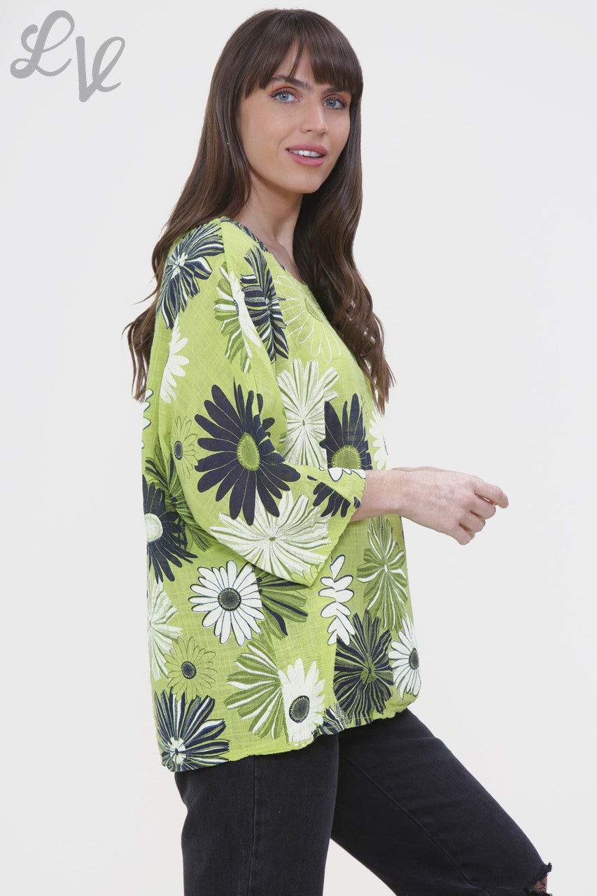 Dames Box Top met Bloemenprint Lime